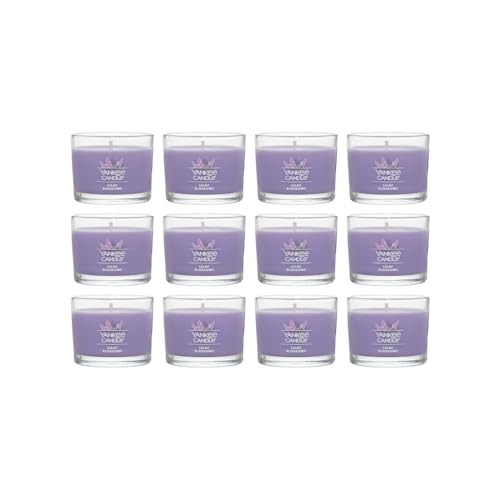 Image of Yankee Candle Lilac Blossoms Scented Mini Jar Candles, 1.3 oz Small Glass Jar Candles, 10-Hour Burn Time, Purple Floral Home Fragrance, for Gifts and Decor (Pack of 12)