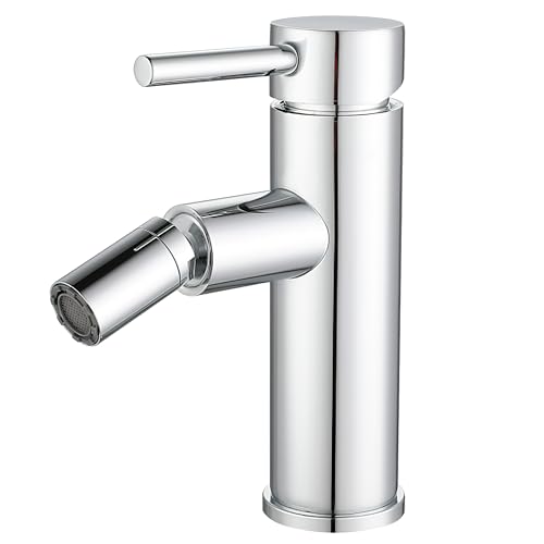 VALAZ Grifo Bidet Cromado | Grifo Monomando Lavabo, Mezclador Agua Fría y Caliente, Ahorro de Agua | Instalación Facil y Rápida | Latón, Inoxidable, Elegante, Redondo, Serie Palancia