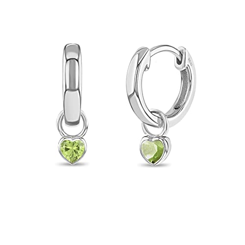 Image of In Season Jewelry Simulated Birthstone Heart Charm Girls Hoop Earrings for Kids - 925 Sterling Silver Little Girl Hoop Earrings - Hypoallergenic & Comfortable with Secure Latch Closure