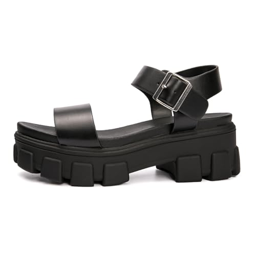 Luffymomo Women's Platform Wedge Sandals Lug Sole Sandals Adjustable Ankle Strap Chunky Heels2