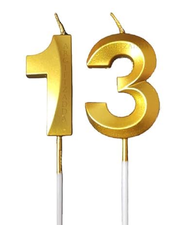 Image of ToyUniverse Number 13 Gold Candle - Metallic Gold 3D Candle for Thirteenth Birthday, Anniversary, Surprise Party Cake Decoration (Pack of 2)
