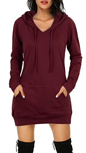 BEPEI Hoodies for Women,Fashion V Neck Pocket Jersey Shirt Fall Trend Dressy Blouses Long Sleeve Drawstrings Sweatshirts Comfy A Line Tunic Top 2018 Oversized Plus Size Wine 2XL