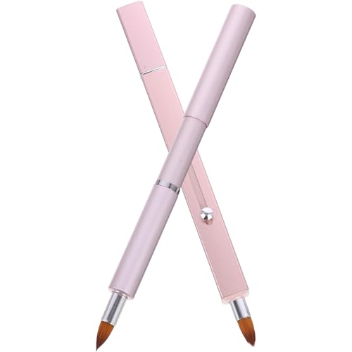 KICHOUSE Pinceles de Labios Retráctiles Dobles 2 Piezas, Aplicadores de Brillo Labial y Bálsamo, Pincel de Maquillaje Portátil de Nylon para Retoques Profesionales, Color Rosa