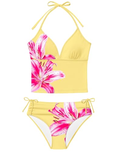 Image of Girls Swimsuit 2 Piece Bathing Suit Criss Cross Ruched Girl Tankini Sets Printed Girls' Swimwear for 9-18 Years