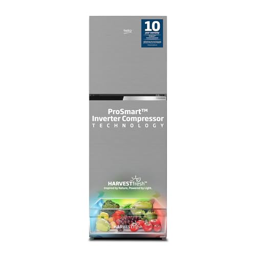 Beko Refrigerator 250 Liters Gross(230 Net) capacity, Top Mount Double Door, NeoFrost Dual Cooling, low noise, Harvest fresh, 10 yrs Warranty on ProSmart Inverter Compressor, RDNT300XS, Silver