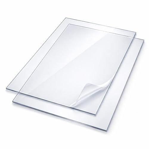 Pack 2 ud Placas de Policarbonato Compacto Transparente 4 mm A4 – 297x210 mm Lamina Rigida Alta Resistencia a Impactos, con Film Protector Doble Cara (4mm - A4)