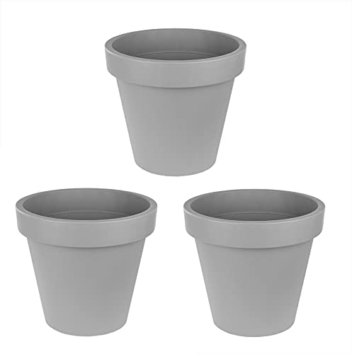 BigDean 3X XL Blumentopf Ø 50 cm aus Kunststoff - Grau - Pflanztopf Containertopf Übertopf Pflanzkübel rund - Drainage-Möglichkeit