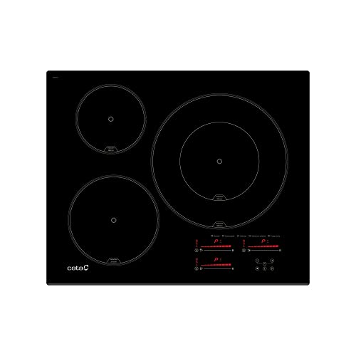 Cata, Placa de Inducción, Modelo INSB 6032 BK/A, 3 Zonas de Cocción |) Niveles de Potencia Booster, Ancho de 60 centimeters, Negro