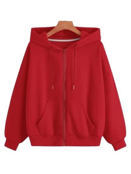 Image of Casual Solid Full Sleeves Stylish Winter Hooded Neck Fleece Zipper Hoodie for Women