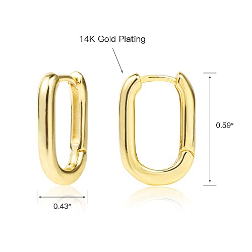 ALEXCRAFT Small Gold Silver Rectangle Hoop Earrings 11mm 14k Gold Plated U Shape Trendy Oval Hoop Earrings for Women Men4