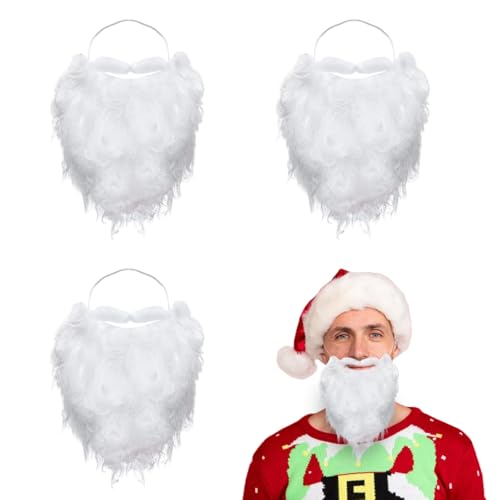 QIZHIQIAMY 3 Stück Weihnachtsmann Bart Weißer Weihnachtsmannbart Mit...