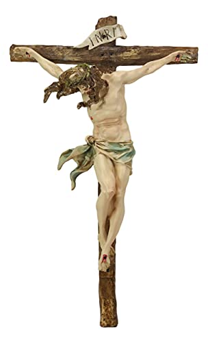 Ebros Gift Large Passion Of Jesus Christ Death At Calvary Crucifix Catholic INRI Wall Cross Hanging Plaque Figurine 19.75