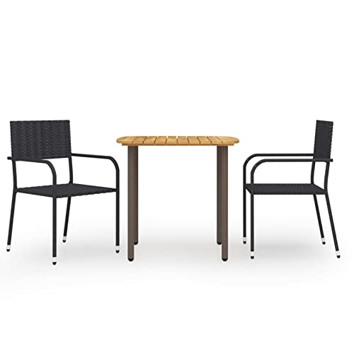 Gecheer - Juego de comedor de jardín (3 piezas, resina trenzada negra, salón al aire libre, mesa y sillas, 2 personas, conjunto de muebles al aire libre, muebles de cena para balcón