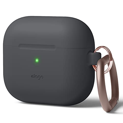 Image of elago Silicone Case Compatible with AirPods 3rd Generation Case - Compatible with AirPods 3 Cover, Carabiner Included, Supports Wireless Charging, Shock Resistant, Full Protection (Dark Grey)