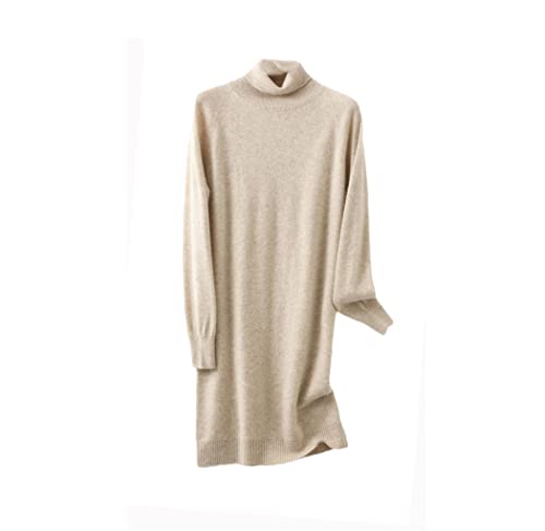 Robe d'automne à col roulé Haitpant en laine tricotée beige taille S pour femme