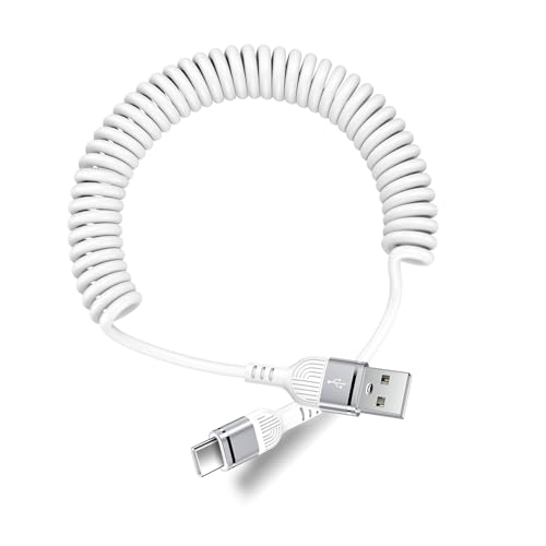 3FT Coiled USB C Cable for iPhone 17 Pro Max/16, [White] USB A to Type C Fast Charging Cord...