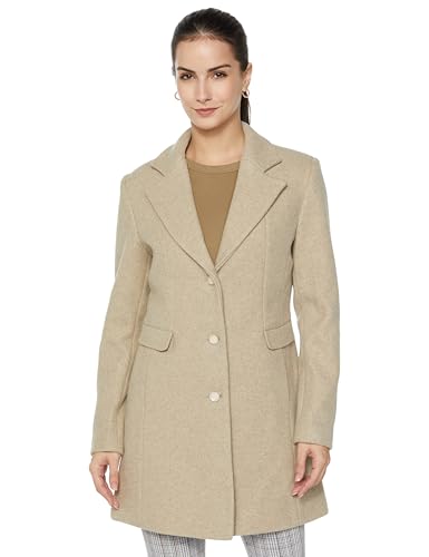 Image of Qube By Fort Collins Women's Semi-Long Tweed Coat with Knitted Finish - Elegant Winter Outerwear for Casual and Formal Looks
