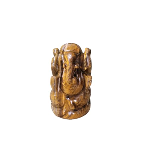 Image of Soulwise Tiger Eye Ganesha Statue 2 inch, Hand-Carved Spiritual Figurine car Dashboard, Home Decor.