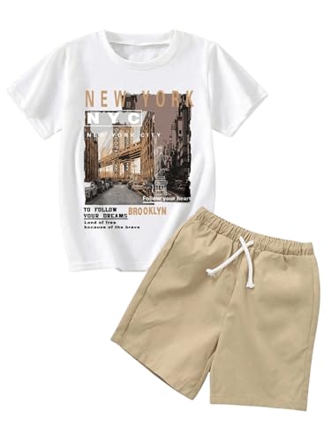 Boy's Tracksuit Set 2 Piece Short Sleeve Graphic Tees and Elastic Waist Cool Shorts