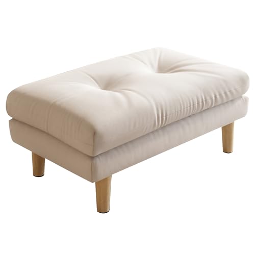 DAYONG Foot Rest Stool Ottoman with Wood Legs Footstool with Removable Soft Foot Rest Pad For Living Room Bedroom Office Entryway (White-)