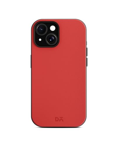Image of DailyObjects Leatherite Case for iPhone 15 Compatible with Mag-Safe Wireless Charging | Crimson-Grey Hybrid Magnetic Back Cover