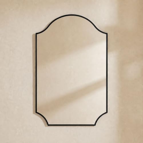 Image of TEHOME Scalloped Black 24x36'' Bathroom Vanity Mirror, Matt Black Decorative Bathroom Mirror