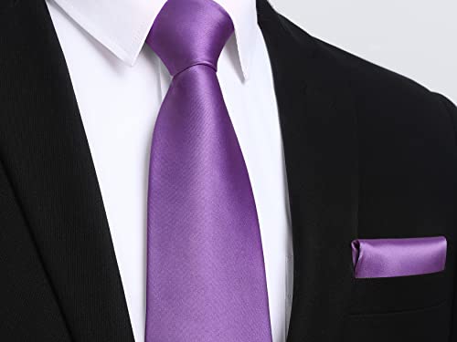 Image of HISDERN Mens Solid Color Ties Formal Satin Necktie and Pocket Square Set Classic Wedding Business Tie & Handkerchief