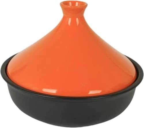 日本製タジン鍋 家庭用キャセロール 陶器鍋 蓋付きシチュー鍋 家庭用スープ蒸し器 タジン鍋 キッチン用品 耳無しタジ鍋 イエロー 多目的 キッチン・テーブル兼用 温度適応性 (オレンジ色,耳無しタジ鍋)