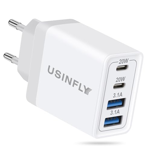 USINFLY European Travel Plug Adapter 40W 4-Port USB C Wall Charger Plug Type C Fast Charging Block International Power Adaptor US to Europe EU for iPhone 17 16 15 14 13 12 11 Pro Max XS iPad Galaxy