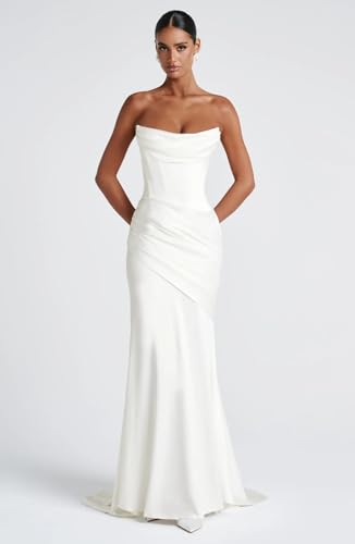 Satin Long Wedding Dresses for Bride Simple Satin Wedding Gowns Mermaid Country Bride Gown3