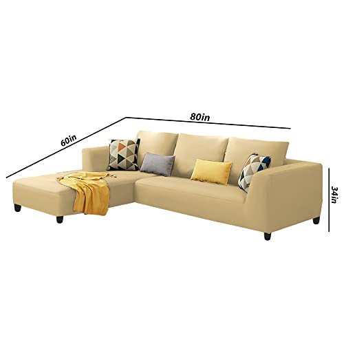 Image of Galib LHS 4 Seater L Shape Sofa Set for Living Room (Cream) Premium Fabric