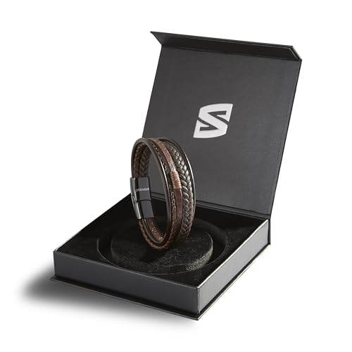 SERASAR | Premium Bracelet for Men in Genuine Black & Brown Leather | Magnetic Stainless Steel Clasp | Jewelry Box Included | Great Gift Idea2