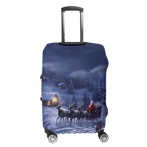 Snow Night Santa And Deer Luggage Cover, Washable Elastic Suitcase Cover Protector Fit 18-32 Inch Luggage4