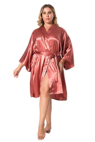Image of EPLAZA Women Silky Satin Robe Wedding Bridal Party Bride Bridesmaid Robes Kimono Loungewear Dressing Gowns