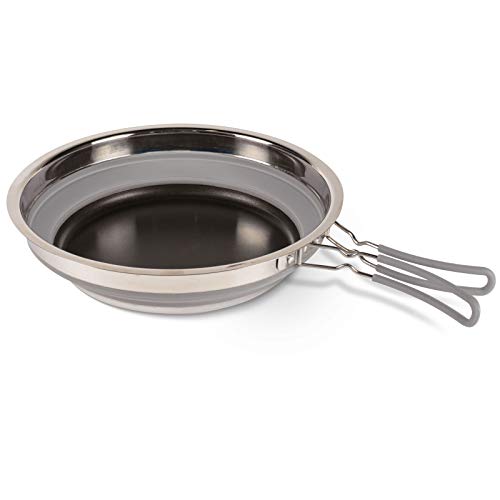 1x Faltbare Pfanne Ø 26 cm mit klappbarem Griff - Silikon Edelstahl Bratpfanne rund Antihaft Beschichtung - geeignet für Gas Elektro Halogen Herd -