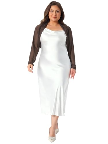 Image of Agnes Orinda Plus Size Mesh Crop Cardigans for Women Long Sleeve Open Front See Through Sheer Bolero Shrug Top