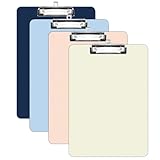 4 Pack Plastic Clipboards Multiple Colors Clip Boards with Low Profile Metal Clip,Hangable Low Profile Clipboard, Standard A4 Letter Size for Studen
