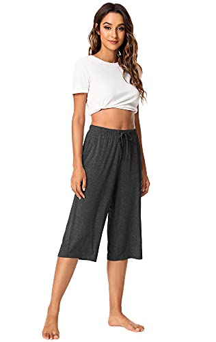 Wiwi Bamboo Capri Pants For Women Capris Wide Leg Pajama Bottoms With Pockets Knit Lounge Sleep Pj Drawstring S-Xxl, Charcoal Heather, X-Large #TOP3
