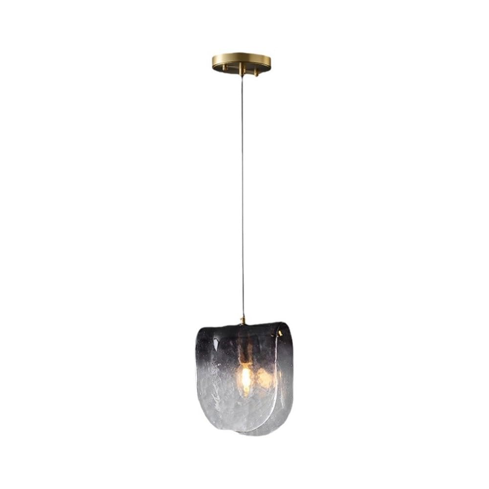 NHPJFDC 6.7-Inch Brass Canopy Ceiling Fixture Smoky Gray Hammered Glass Hanging Lamp Modern Pendant Light with 59.1" Cord for Kitchen IslandBedroom Bedside Dining Room E14