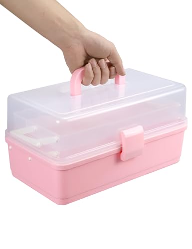 Facikono PINK TACKLE BOX ART BOX Pink Tackle Box 3 Layer Tackle Box Organizers Small Craft Storage Box Art Supply Storage Organizer Plastic Tool Box cover