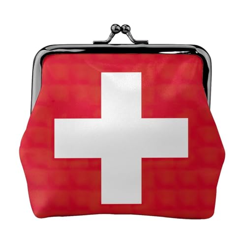 Münzgeldbörse mit Schweizer Flagge, tragbare Geldbörse aus Faserleder, Mini-Geldbörse für Damen, Schwarz , Einheitsgröße, Münztasche
