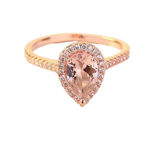 Classic 18K Rose Gold Plated Ring with Champagne Diamond Fashion and Elegant Water Drop Pear Shape Ring 925 Engagement Wedding Ring CZC005 - Main Image