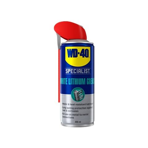 White Lithium Grease by WD-40 Specialist-Water and Hear Resistant White Grease Spray, No Drip, Reduces Friction and Wear on Metal and Metal Applications-Smart Straw Narrow, Wide and 360 Spray - 400 ml Cover