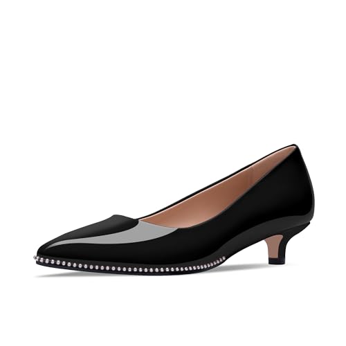 Women's Low Kitten Heel Pointed Toe Pumps Comfortable Slip-on Office Dress Shoes