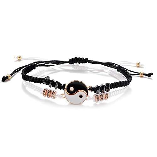 2 Bijpassende Yin Yang Verstelbare Koord Armband voor Vriendschap Relatie Vriendje Vriendin Beste Vriend Armbanden Handgemaakte Gevlochten Armbanden Voor Beste Vriend Met Gift Card, 16-32 cm, legering