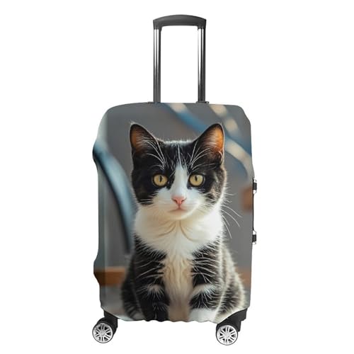 White And Black Kitten Sitting Printed Luggage Cover Protector, Fits 18-32 Inch Luggage