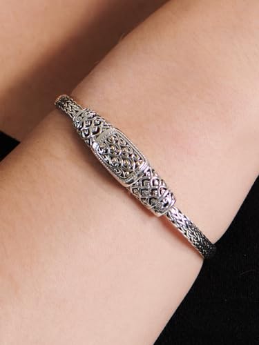 Image of DEVATA Sterling Silver 925 Bali with Dragon Bone Tulang Naga /Borobudur /Wheat Paddy Chain Bracelet