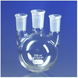 Corning Pyrex Borosilicate Glass Three Neck Distilling Flask with 45/50 Center Vertical and 24/40 Side Neck Standard Taper Joints, 3000mL Capacity (Case of 3)