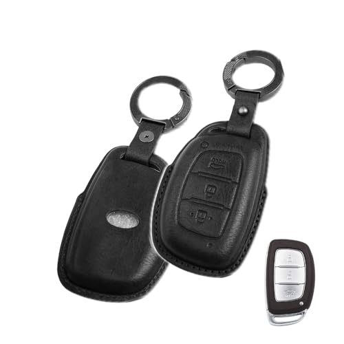 Image of keyzone dual leather key cover for Hyundai i20, Creta, Venue, Tucson, Alcazar, Verna, Xcent, Aura, Elantra 3 button smart key