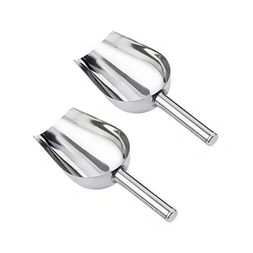 Ousyaah 2 Pieces Small Stainless Steel Scoops, 3-oz Small Measuring Spoons Scoops for Ice, Sugar, Mung Beans, Rice and Pet Food